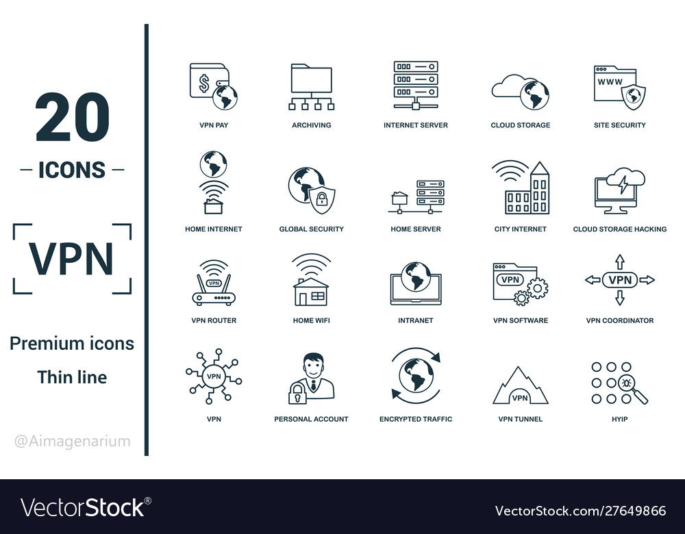 Vpn icon set include creative elements archiving