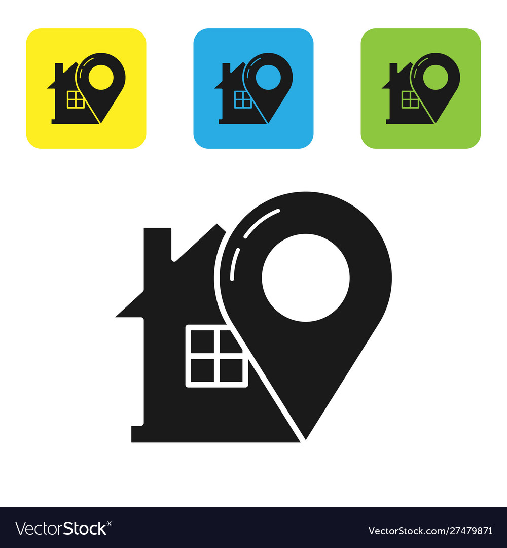 Black map pointer with house icon isolated vector image Black map pointer with house icon isolated