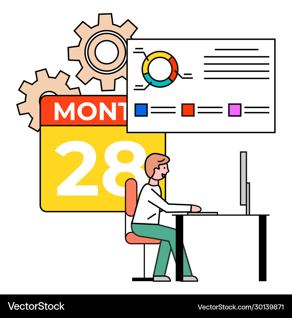 Developer working on project on laptop computer Vector Image