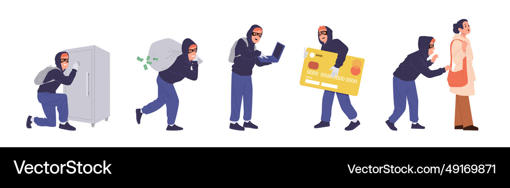 Different masked thief burglar mugger Royalty Free Vector