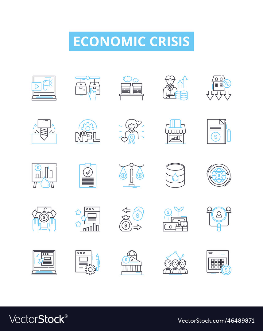 Economic crisis line icons set economy