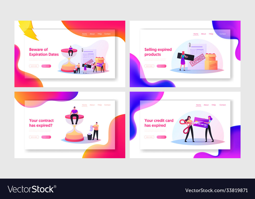 Expiration landing page template set tiny vector image Expiration landing page template set tiny