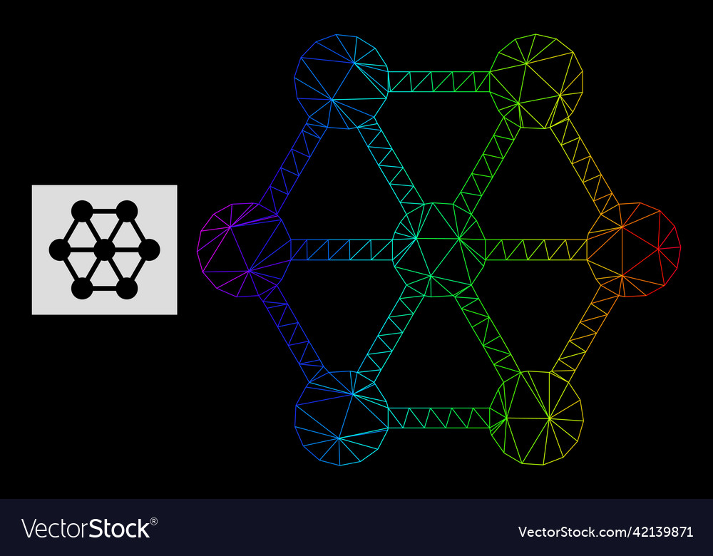 Rainbow gradiented polygonal network node vector image Rainbow gradiented polygonal network node