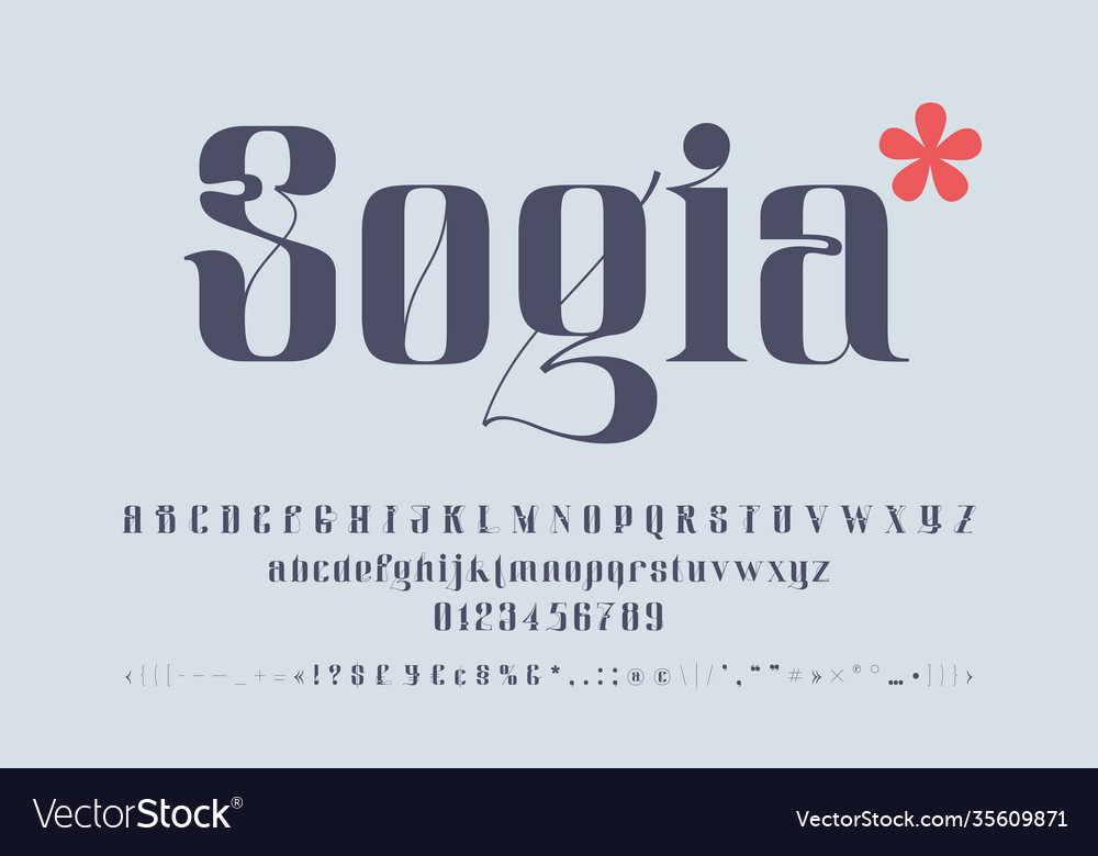 Serif style alphabet and numbers set with elegant