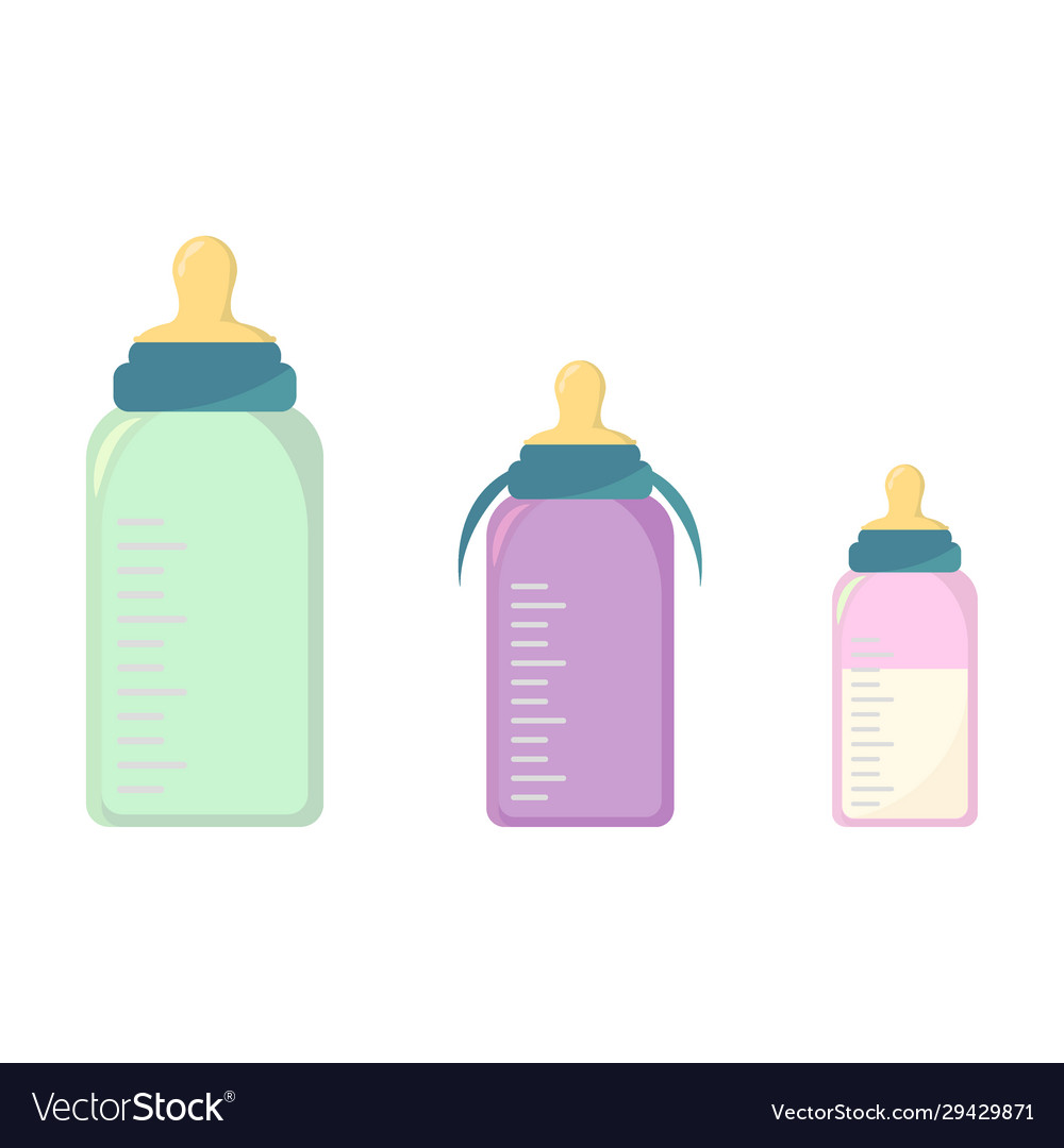 Set baby bottles with nipples for feeding