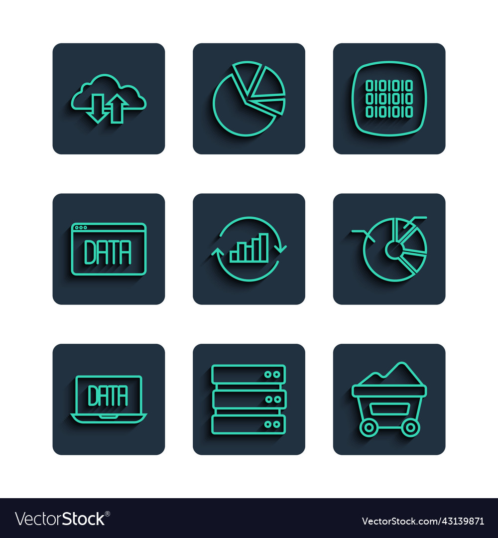 Set line data analysis server coal mine trolley vector image Set line data analysis server coal mine trolley