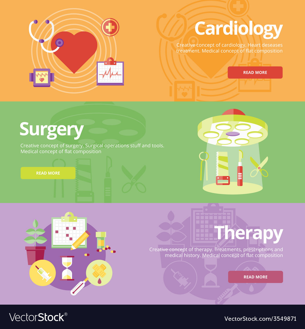 Set von flachen Designkonzepten für die Kardiologiechirurgie