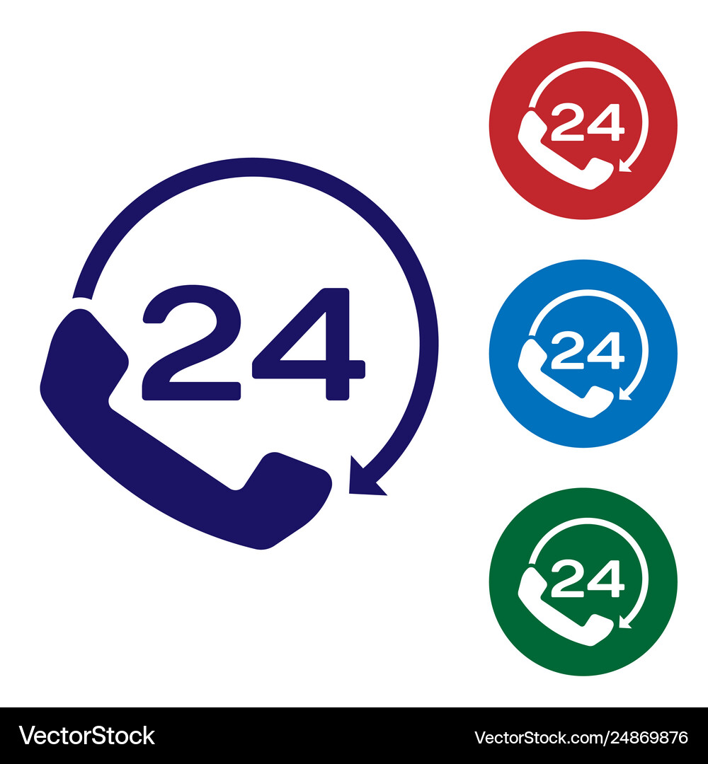 Blue telephone 24 hours support icon isolated Vector Image