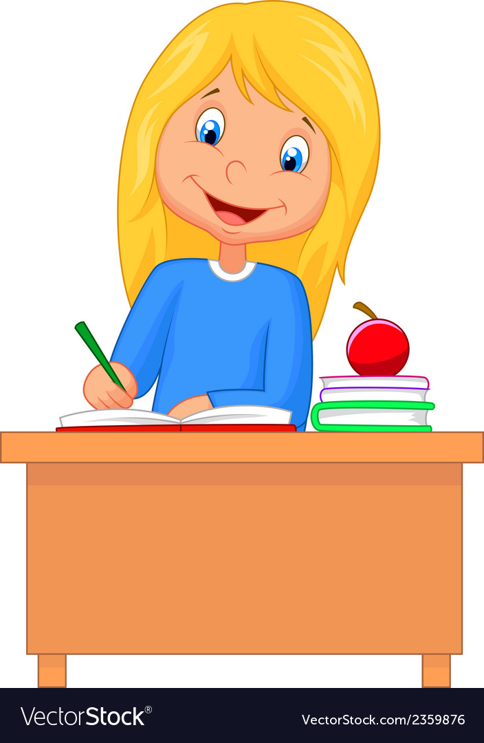 Cartoon Little Girl Studying Royalty Free Vector Image - Reverasite