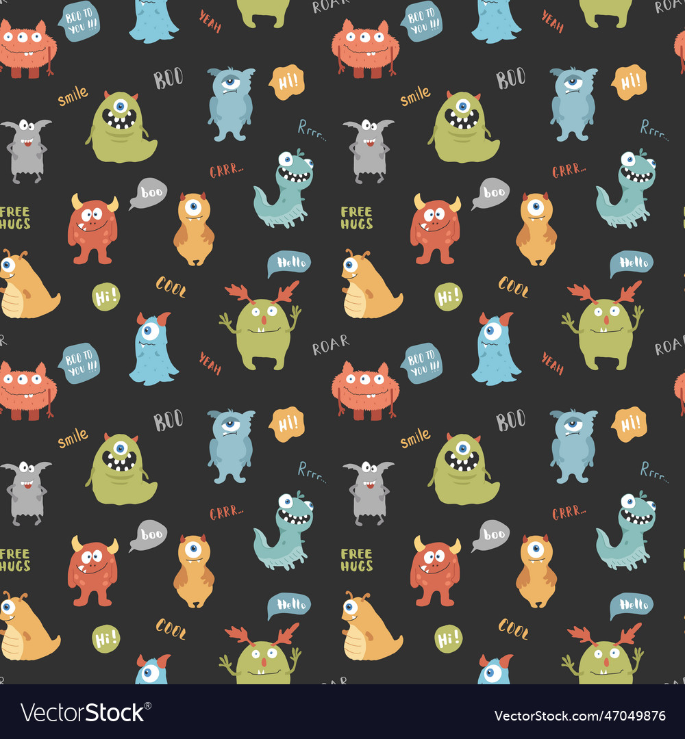 Cute monsters seamless pattern cartoon Royalty Free Vector