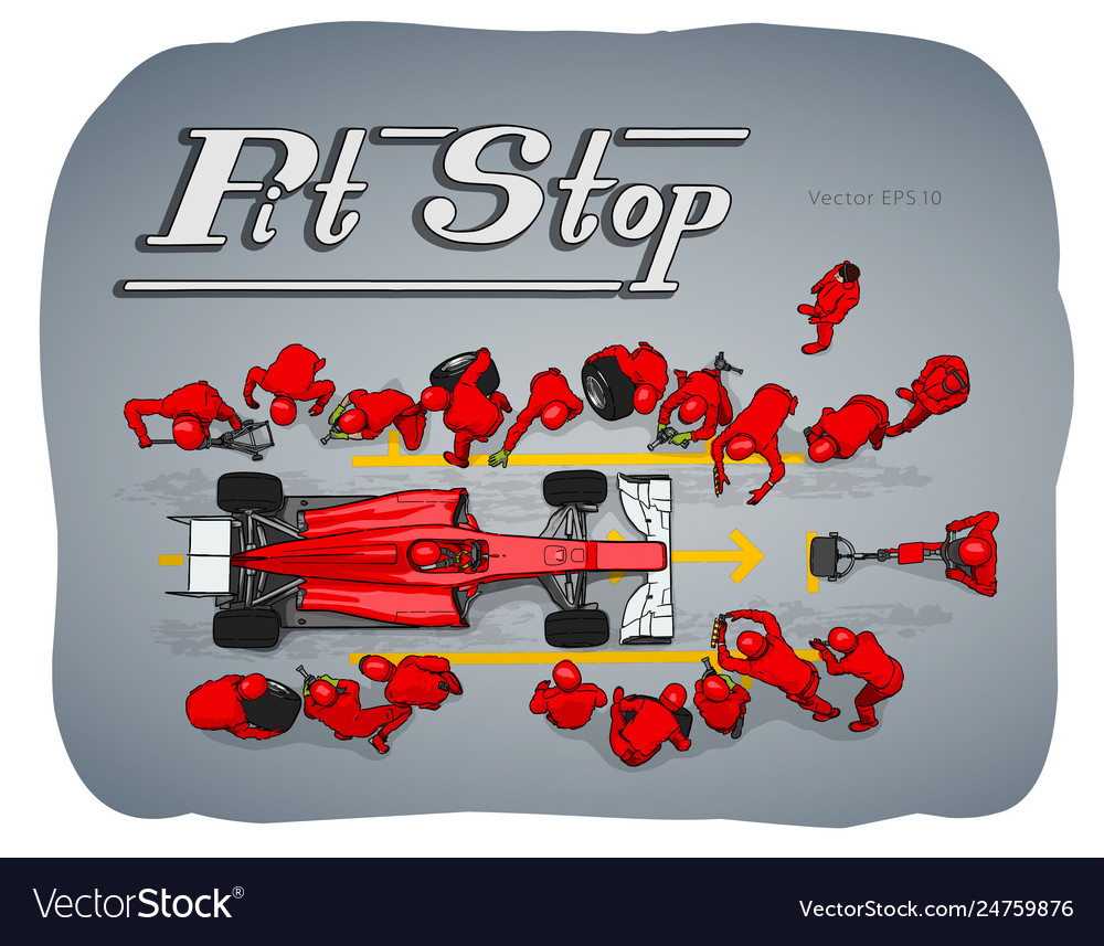 Formula race car in pit stop sketch Royalty Free Vector