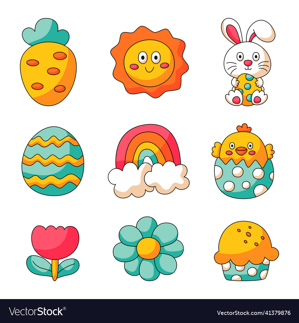 Happy easter day set cartoon character rabbits Vector Image