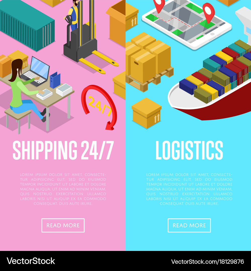Round the clock shipping and logistics posters Vector Image