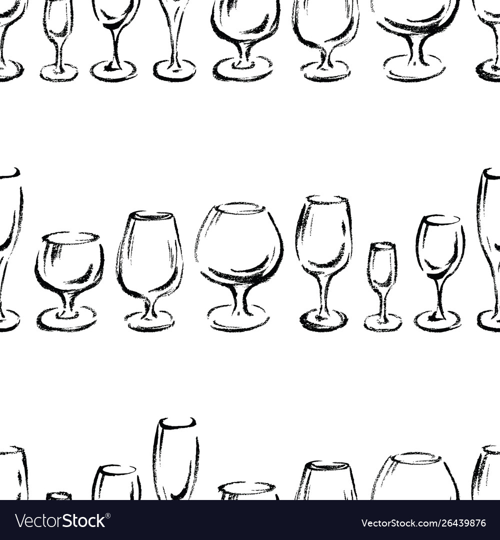 Seamless pattern outlines different wine