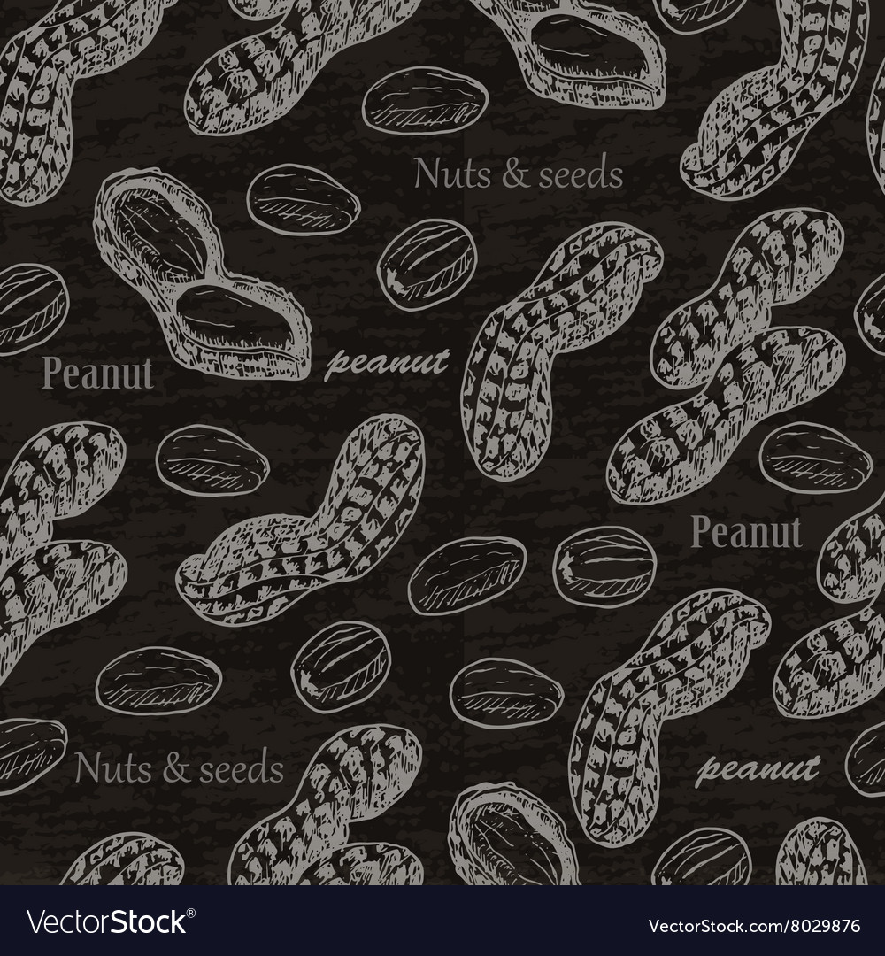 Seamless pattern with peanuts on black background