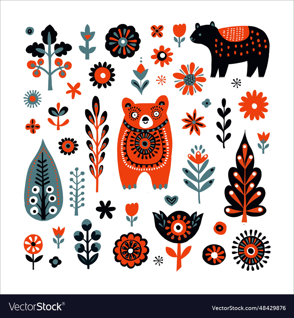 Simple minimalist scandinavian pattern with bears vector image Simple minimalist scandinavian pattern with bears