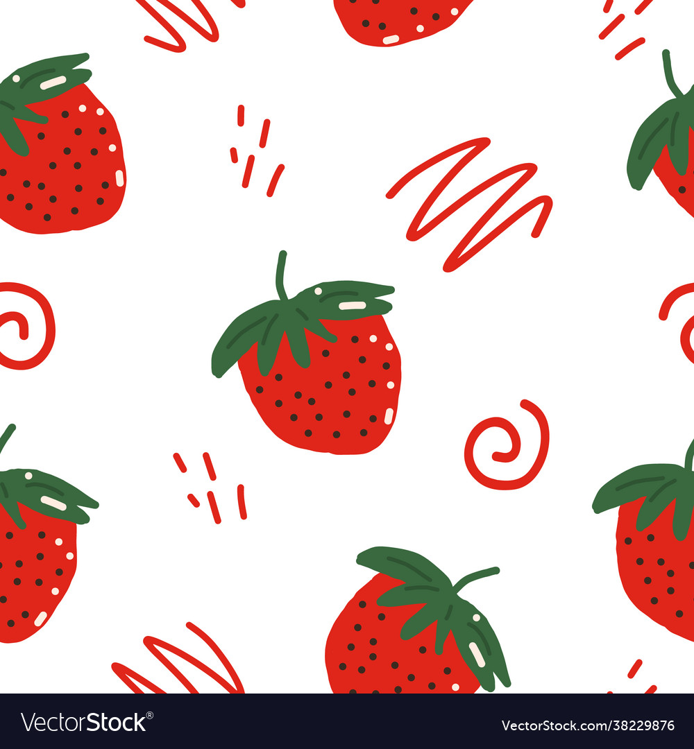 Strawberry and doodles seamless pattern