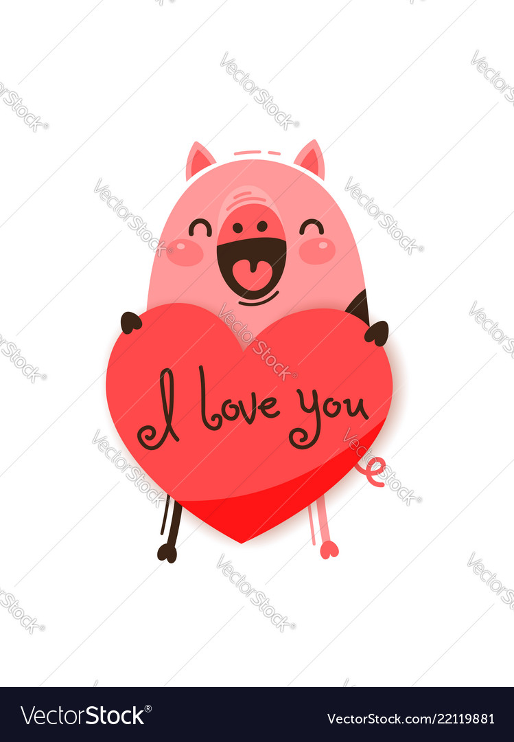 A happy pig with a valentine and message i love Vector Image