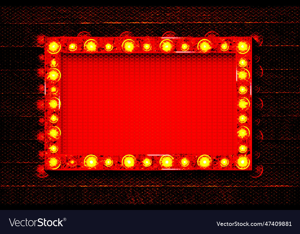 Bright red marquee with light bulbs on dark
