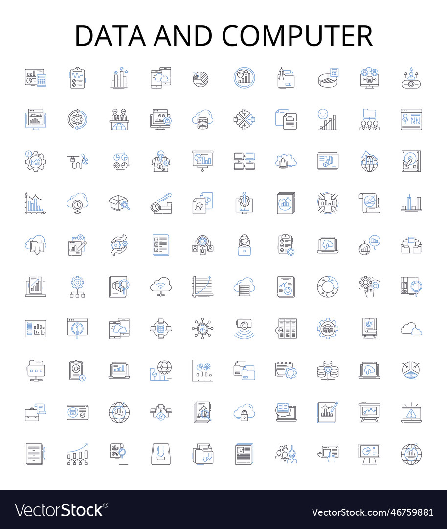 Data and computer outline icons collection data Vector Image