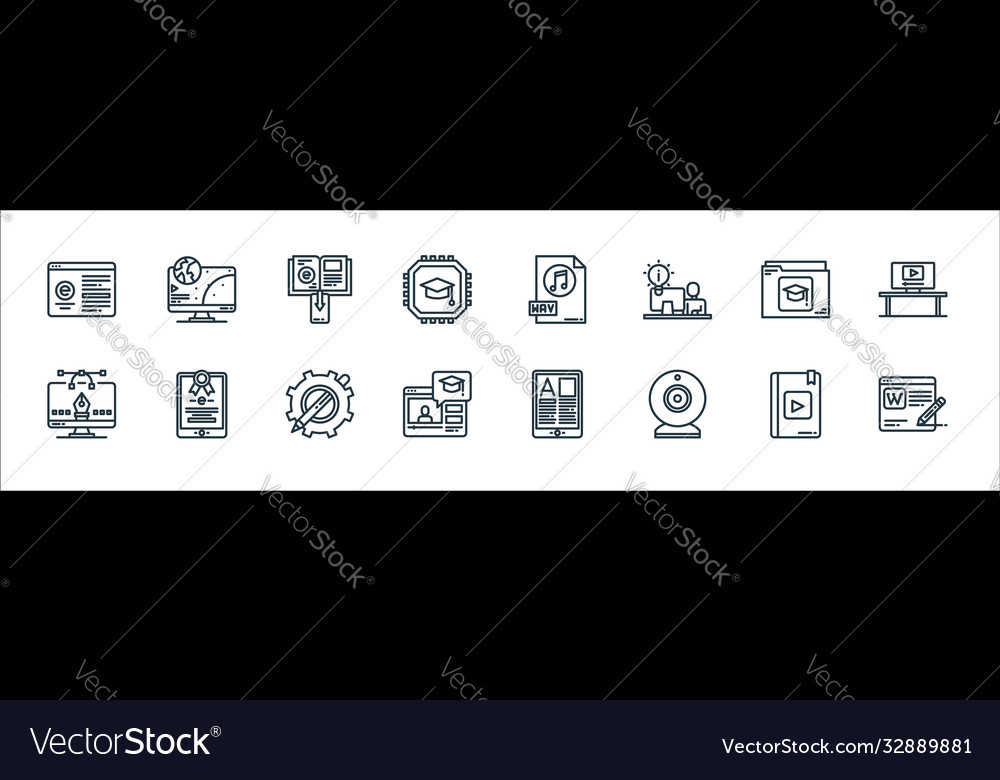 Elearning line icons linear set quality vector image Elearning line icons linear set quality