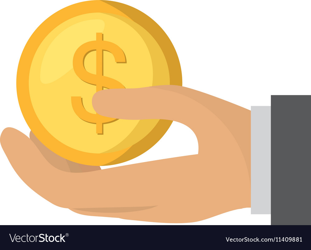 Hand human with coin dollar isolated icon