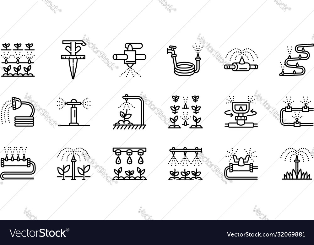 Irrigation system icons set outline style