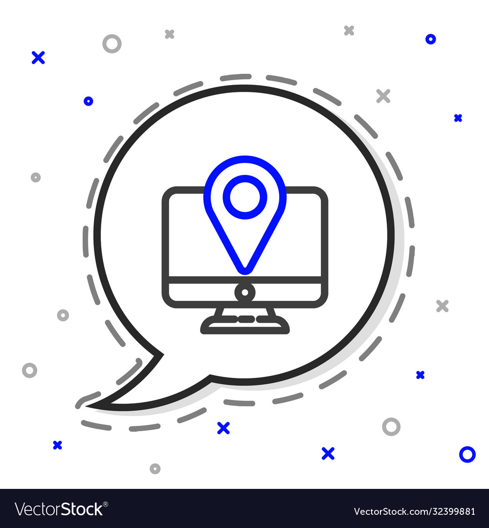Line computer monitor and folded map with location Vector Image Line computer monitor and folded map with location