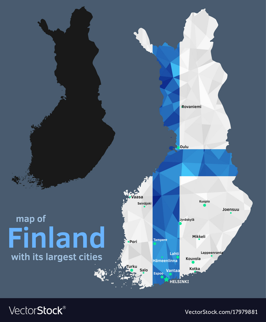Map finland and its largest cities Royalty Free Vector Image