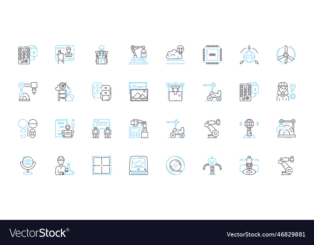 Mechanical modeling linear icons set simulation vector image Mechanical modeling linear icons set simulation