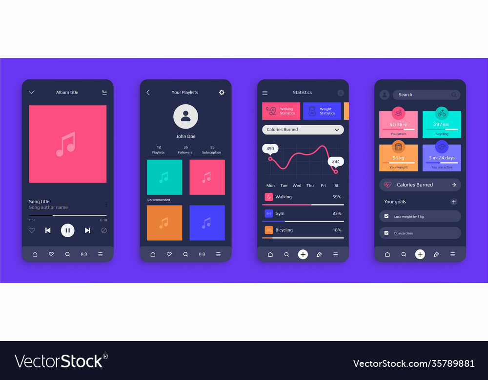 Mobile ui realistic smartphone screens interface Vector Image