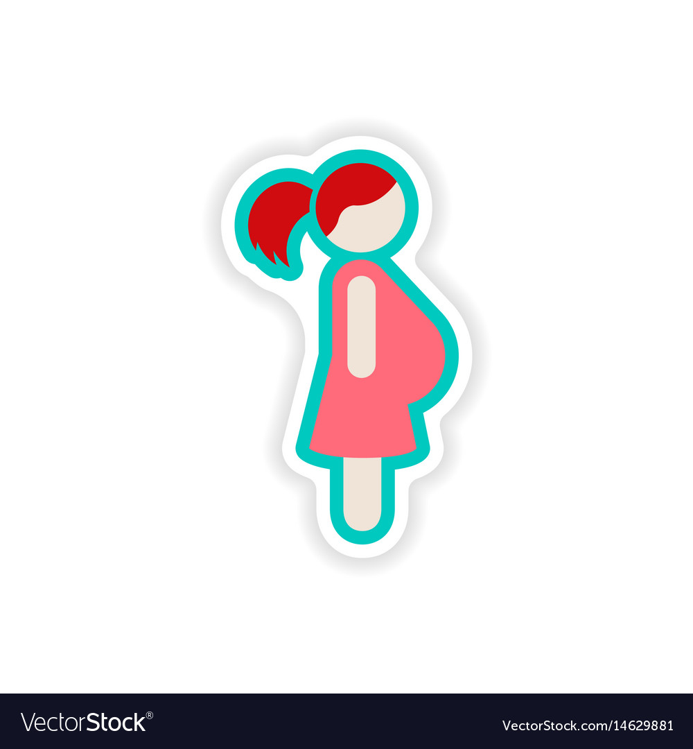 Paper sticker on white background pregnant woman