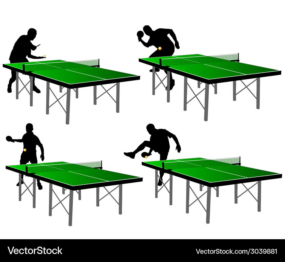 Ping pong players with green table Royalty Free Vector Image