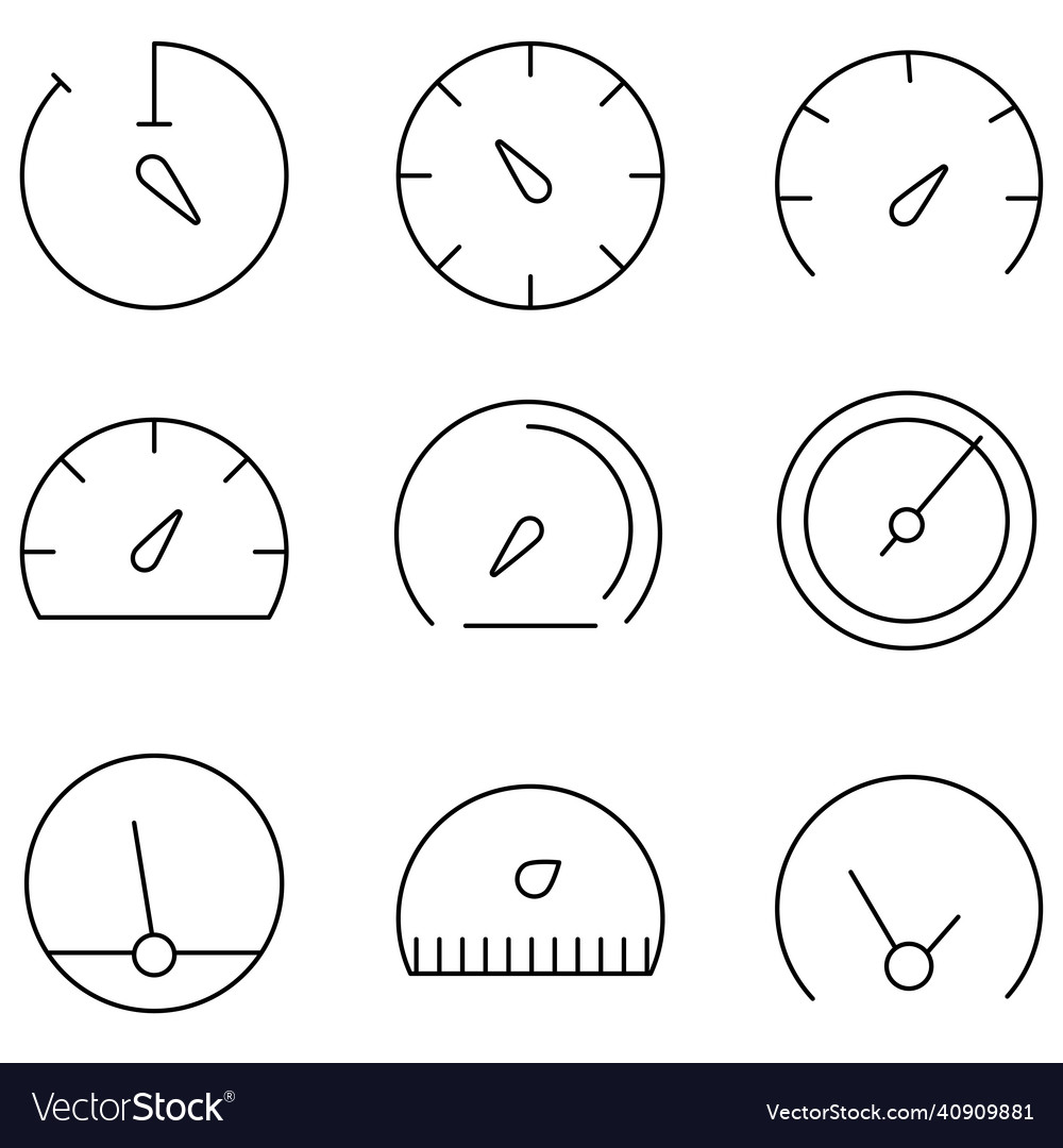 Set of line icons related to the speedometer Vector Image Set of line icons related to the speedometer