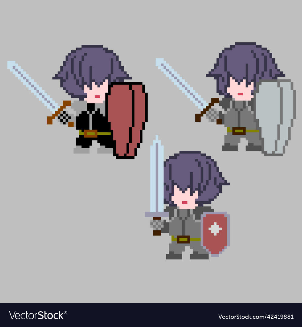Set of pixel characters in art style vector image Set of pixel characters in art style