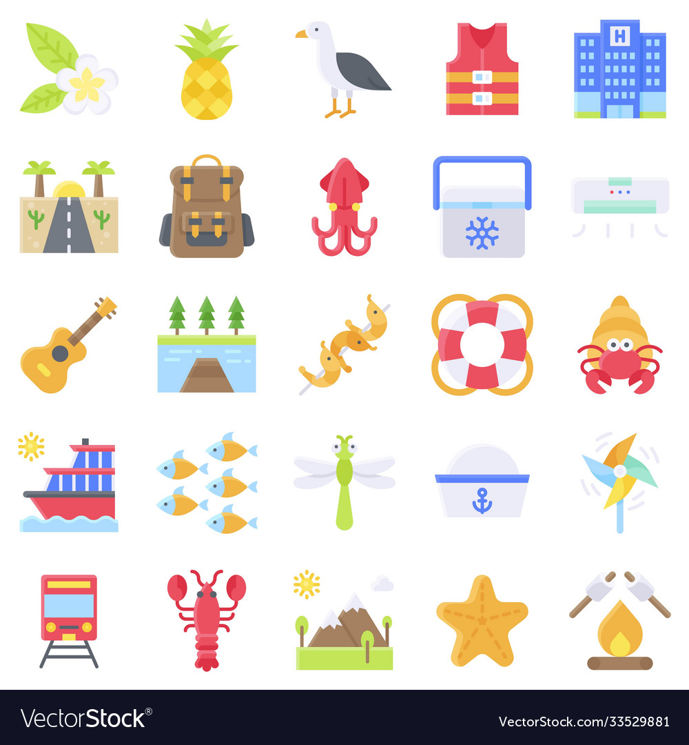 Summer vacation related icon set 5 flat style