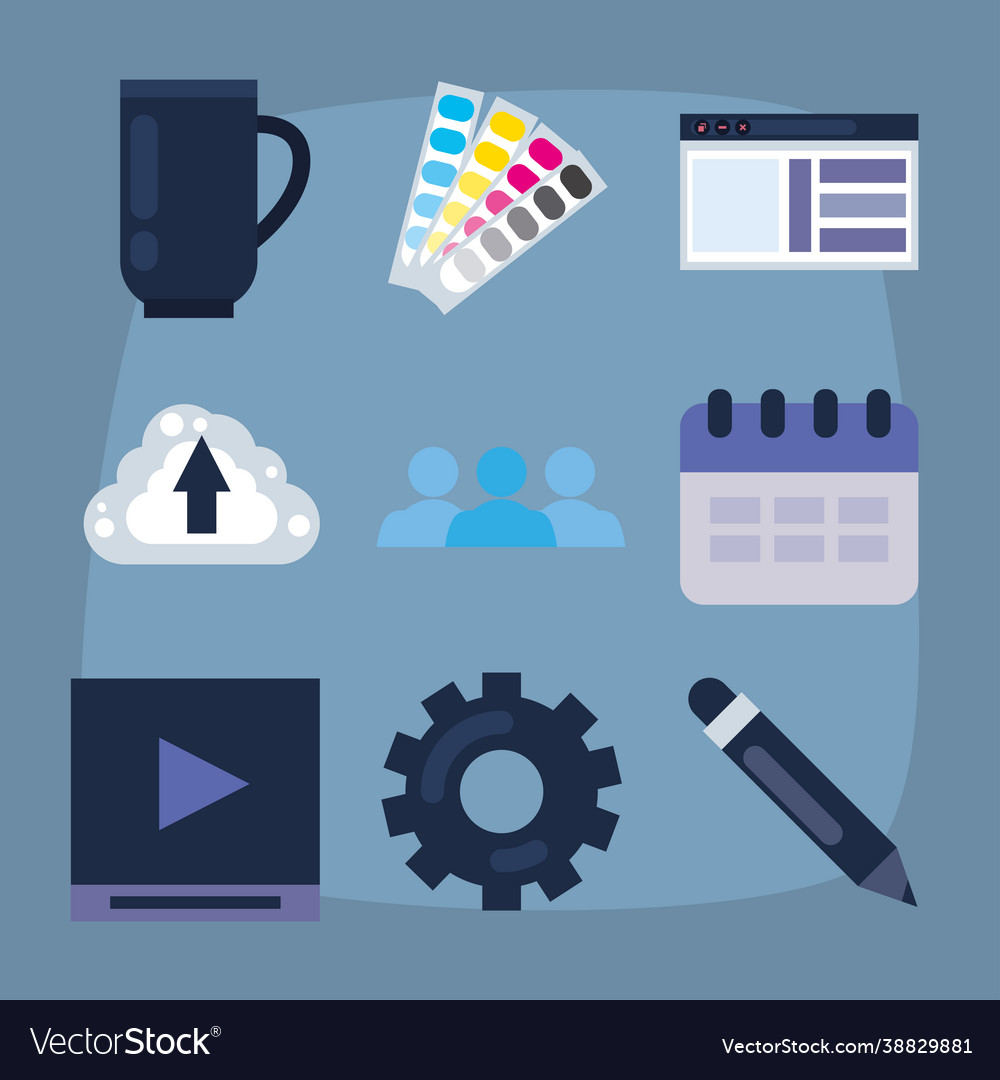 Web design nine icons vector image Web design nine icons