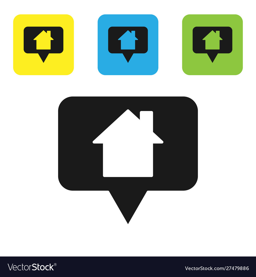 Black map pointer with house icon isolated