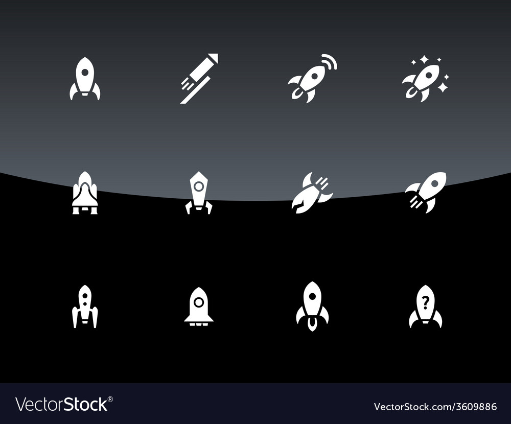 Kosmos Rakete Icons auf schwarzem Hintergrund