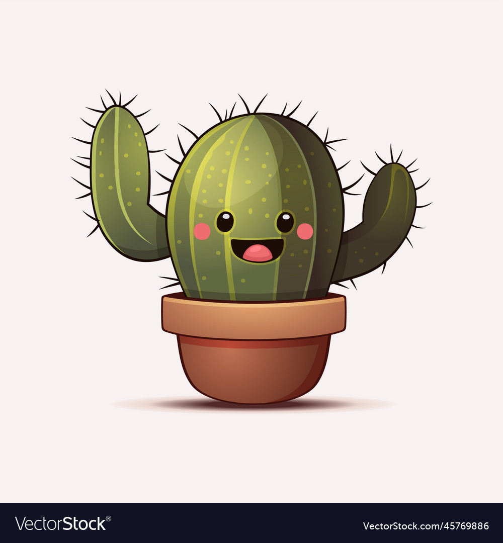 Cartoon Cactus Character with Flower and Cute Face. Kawaii Potted Plant  Vector Illustration Ilustração do Vetor - Ilustração de casa, divertimento:  147718182