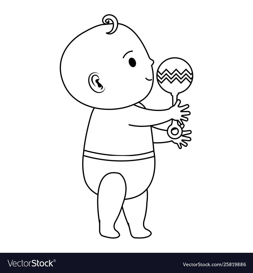 Cute little baby boy with bell character Vector Image