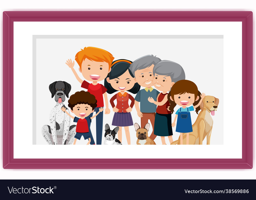 Happy family picture cartoon in a frame