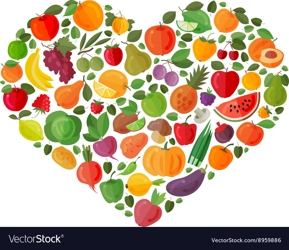 Heart made fruits and vegetables Royalty Free Vector Image