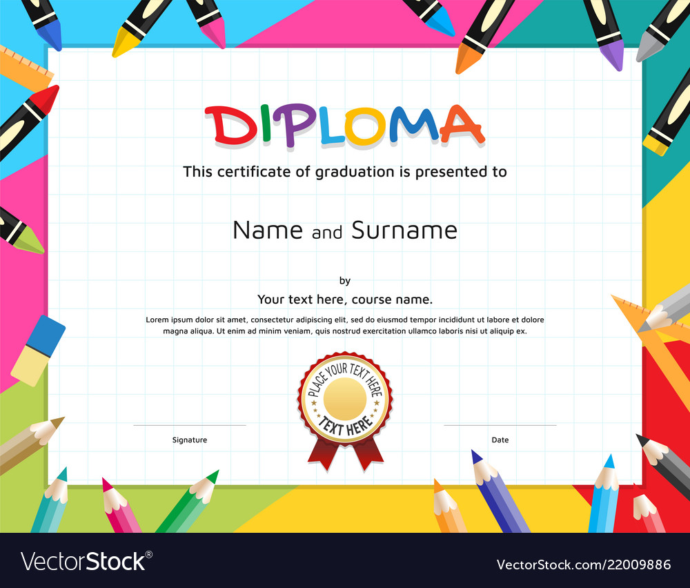 Kids diploma or certificate template Royalty Free Vector