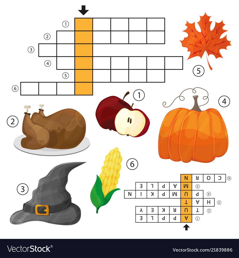 Learn english with an autumn crossword game Vector Image