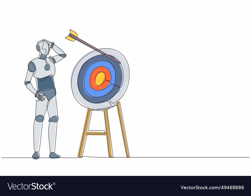 Single continuous line drawing robot arrow missed vector image Single continuous line drawing robot arrow missed