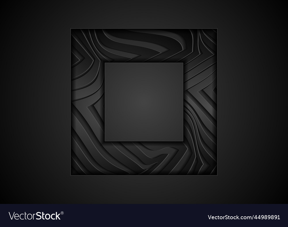 Black abstract wavy texture tech square frame vector image Black abstract wavy texture tech square frame