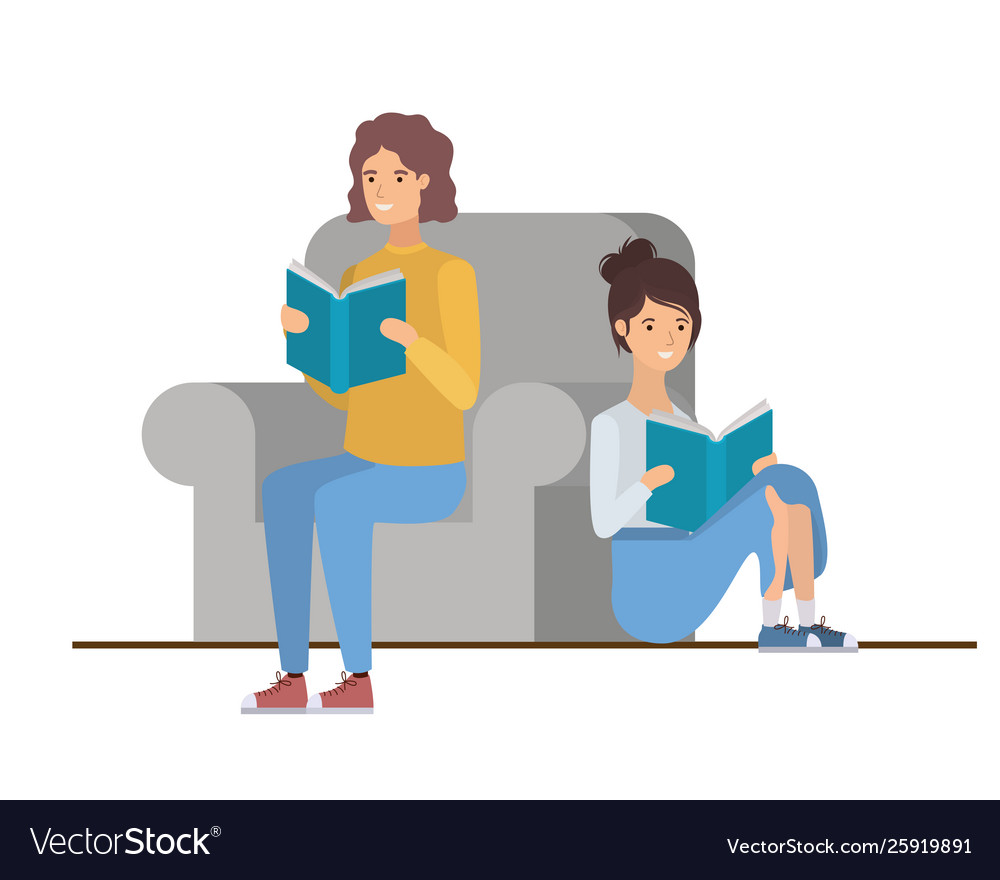 Couple sitting on chair with book in hands