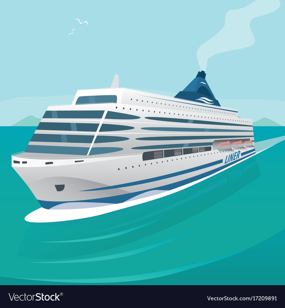 Cruise liner cuts through the waves in open sea Vector Image