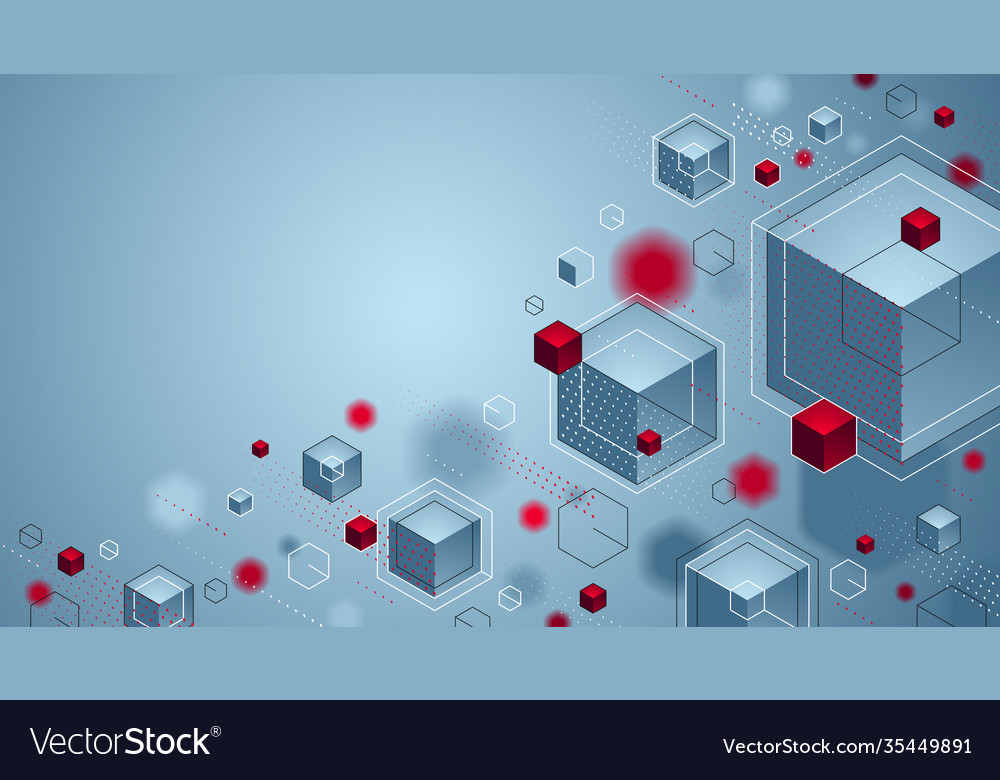 Cubes cluster with red and blue elements lines vector image Cubes cluster with red and blue elements lines